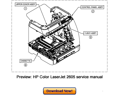 Product picture HP Color LaserJet 2605 2605dn 2605dtn Service Repair Manual Download