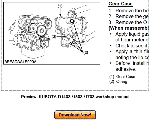 Product picture KUBOTA D1403-E2B D1503-E2B D1703-E2B Workshop Repair Manual Download