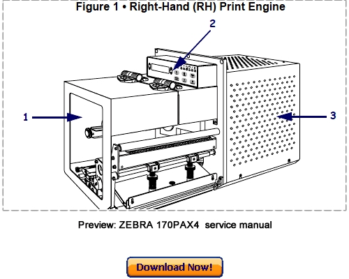 Product picture ZEBRA 170PAX4 Thermal Label Printer Service Maintenance Manual Download