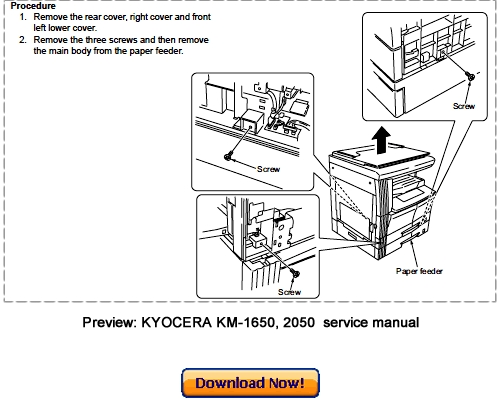 Product picture KYOCERA MITA KM-1650, KM-2050 Service Repair Manual Download